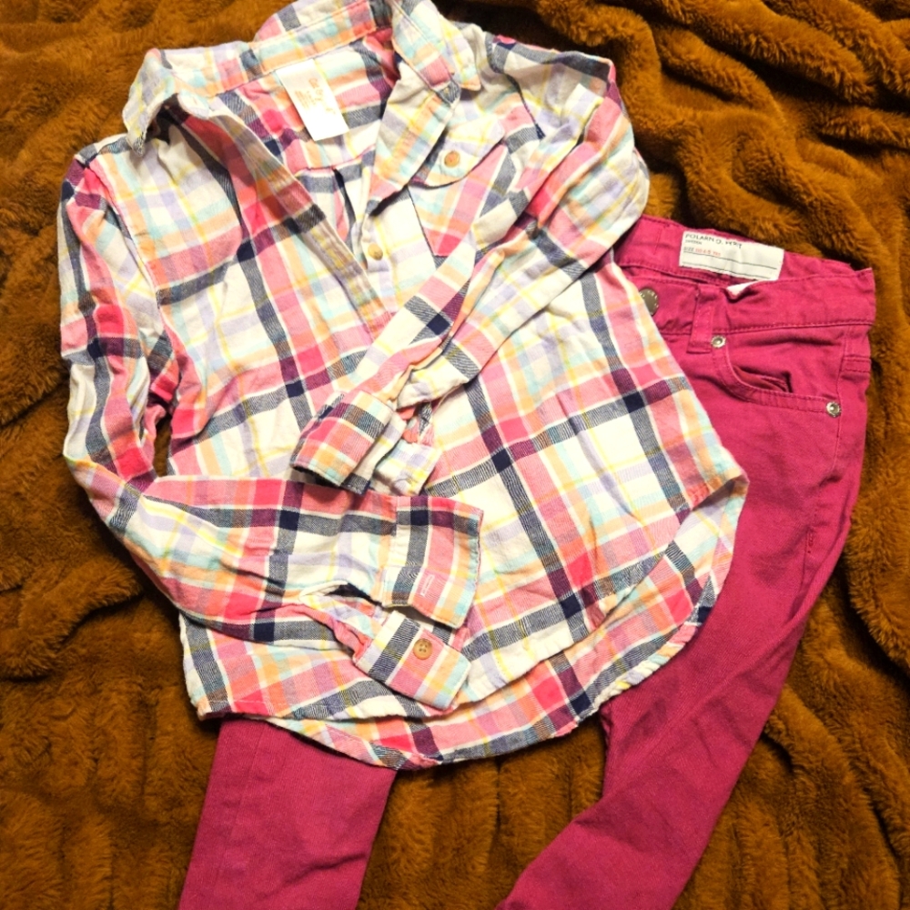 Plaid Kids Shirt W/stretch Jeans 💕
